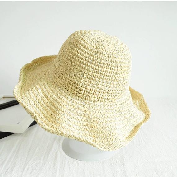 Pearl straw hat summer travel sunscreen sunshade bucket hat new straw seaside vacation net red hat