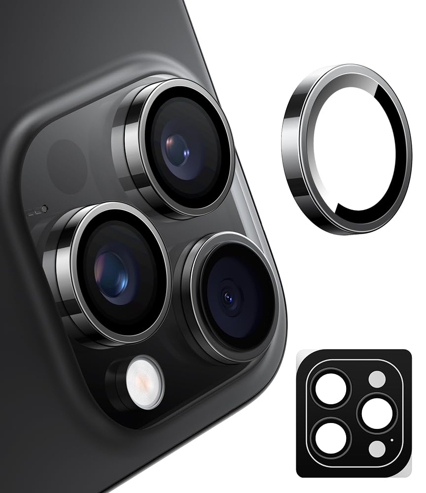 TORRAS Camera Protection for iPhone 15 Pro and iPhone 15 Pro Max Beauty and Tempered Glass Camera Lens Protection with Black 1 Black LensGuard for