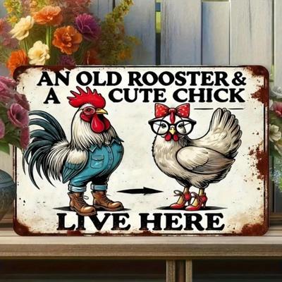 Countryside Charm Rustic Rooster Metal Sign Hand-Painted Farmhouse Wall Art for Kitchen Barn Decor