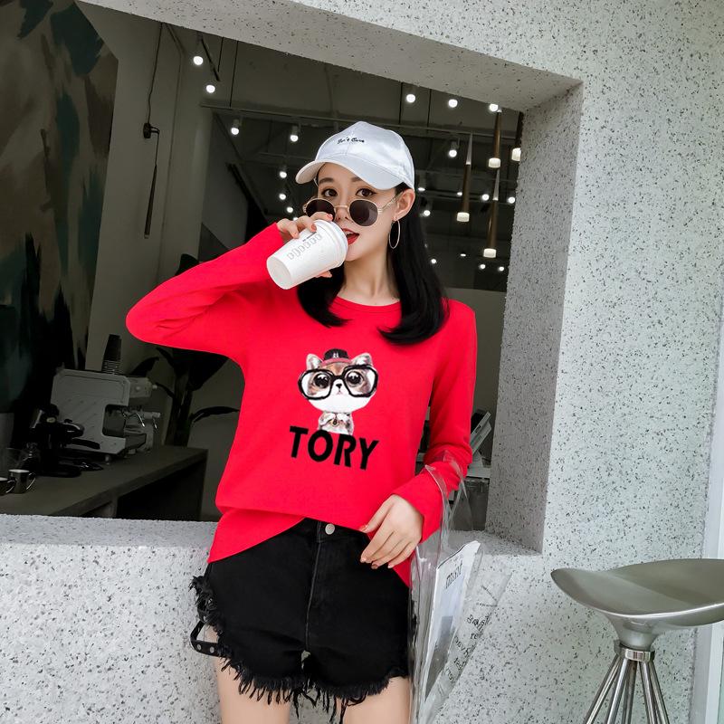 New Autumn T-shirt Women's Loose Cartoon Printed Long-sleeved Top Student Top Base Shirt
