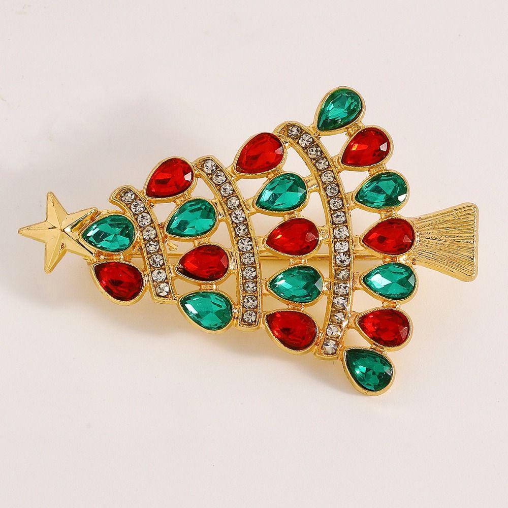 Full Rhinestones Christmas Tree Brooch Enamel Christmas Crystal Pins New Year Gift