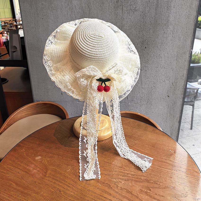 Cute Girls Summer Sun Hat With Lace Bow Beach Vacation UV Protection Cap For Toddler Baby Outdoor Shade