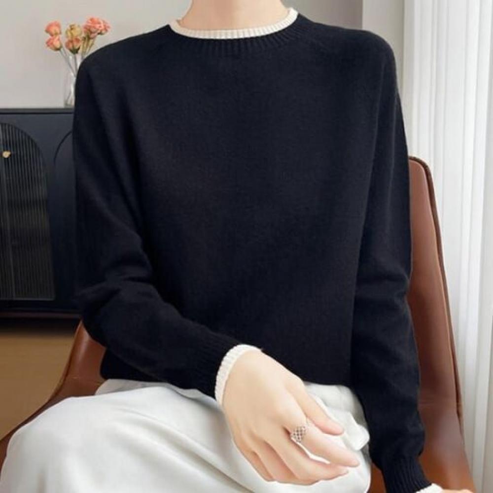 Navava Women Color Block Point Half High Neck Long Sleeve Knit Nk3203