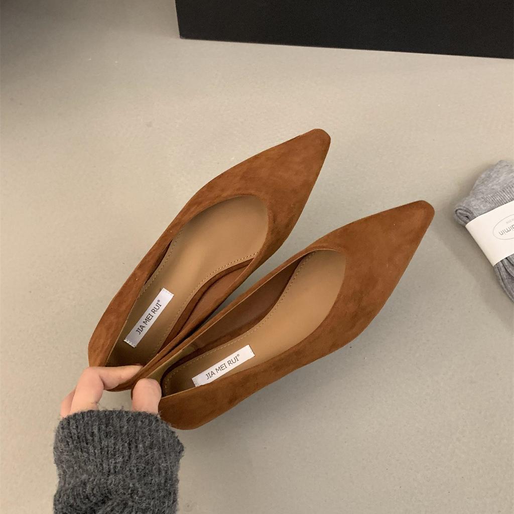 Evening wind temperament pointed head shallow mouth single shoes women's spring and autumn suede commuting casual thick heel one pedal women's shoes