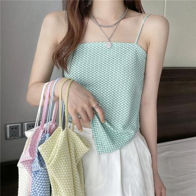 Sommer Neu Retro Sexy Spice Slim Plaid Unregelmäßiges Neckholder Weste Damen Schlankmachendes Oberteil