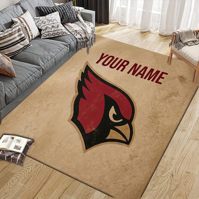 Custom Name,Arizona Cardinals Home Sofa Decoration for Living Room & Bedroom, Non‑Slip Play Flannel Floor Mat for Game Room