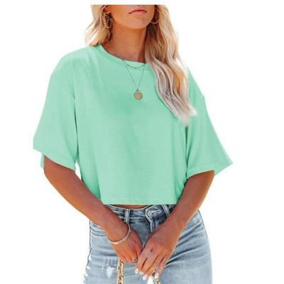 Spring New Women's Wear Solid Color Round-neck Short-sleeved Loose T-shirt and Short Umbilical Sexy Top