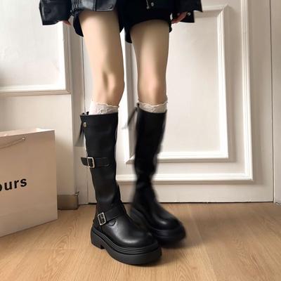 Stiefel mit dicker Sohle Damen Kniestiefel 2025 neu Herbst und Winter Retro Gürtelschnalle kleine hohe Ritterstiefel