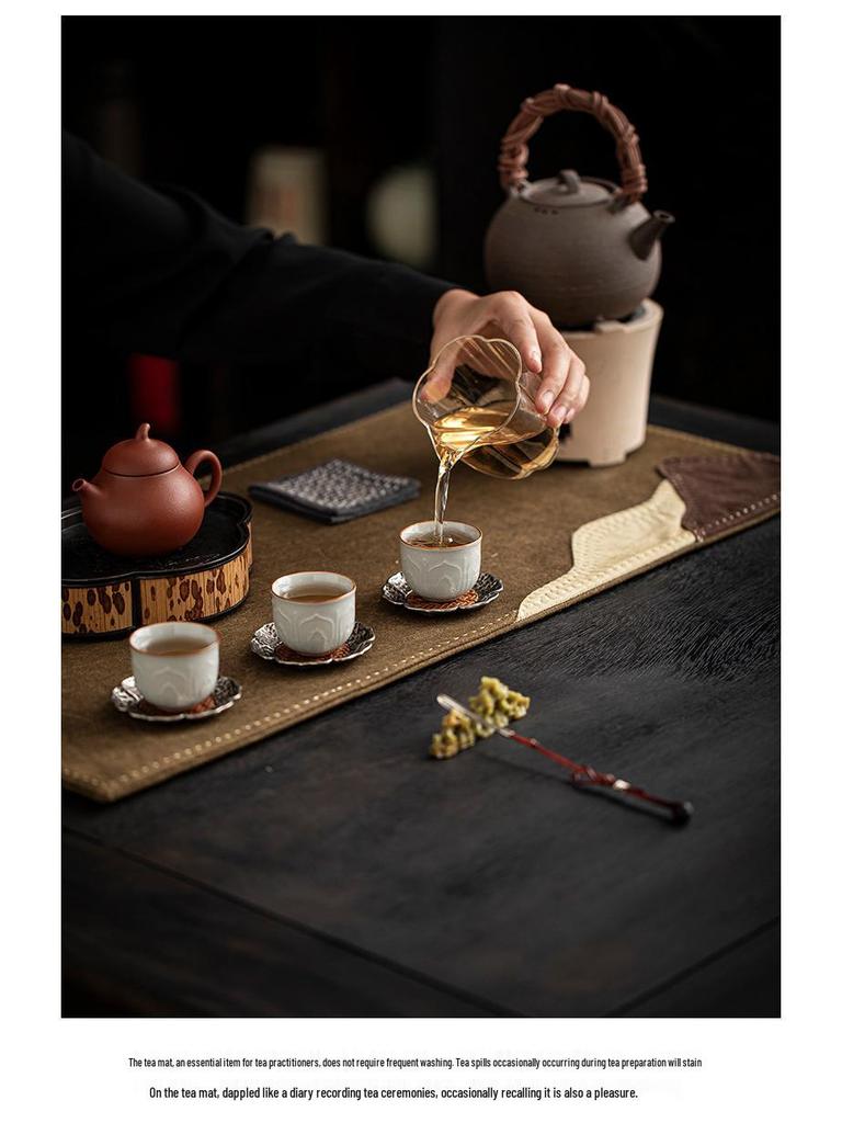 Miao Zhu Xuan Handcrafted Plant-Dyed Bamboo Linen Tea Mat - Retro, High-Grade, Heat-Insulating.
