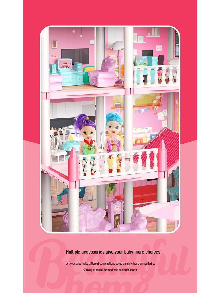 DIY Princess Castle Dollhouse with Lights for Girls' Pretend Play