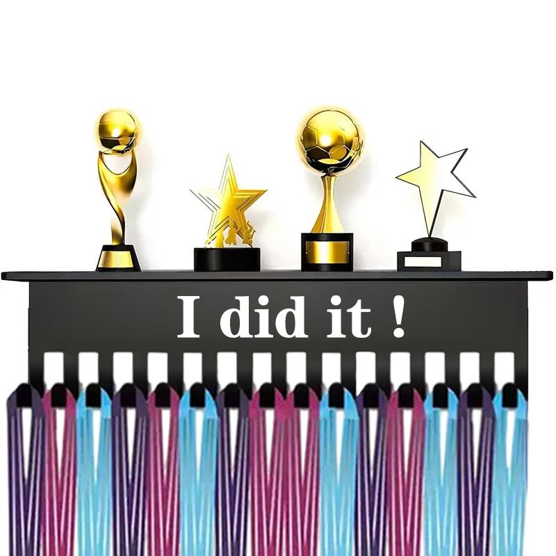 

Metal Trophy Display Stand Multi-Functional Medal Holder Wall-Mounted Display Rack With 15 Hooks Home/Office/Gym Decor Gift A