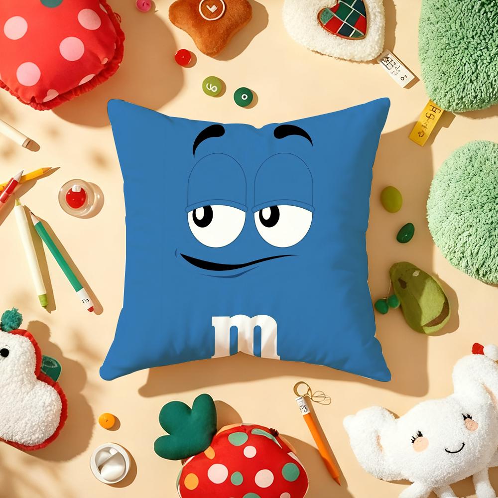 Cute Funny Art M-M&M'S Cushion Cover Plush Fabric Soft Double-Sided Printed Sofa Warm Winter Home Child Gift Pillow Case