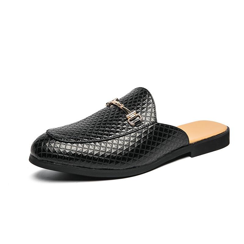 Autumn Bag Head Half Tray Casual Small Leather Shoes Men's One Foot British Doudou Shoes Korean Version Trendy Hairstylist Cool Slippers