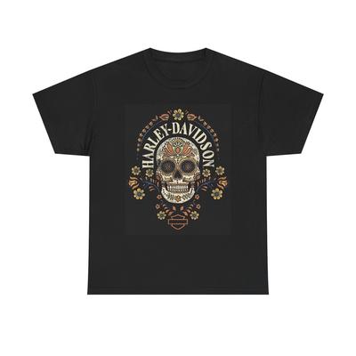 T-shirt Grafica Harley Davidson Motociclette Vintage Giorno dei Morti Cotone Pesante