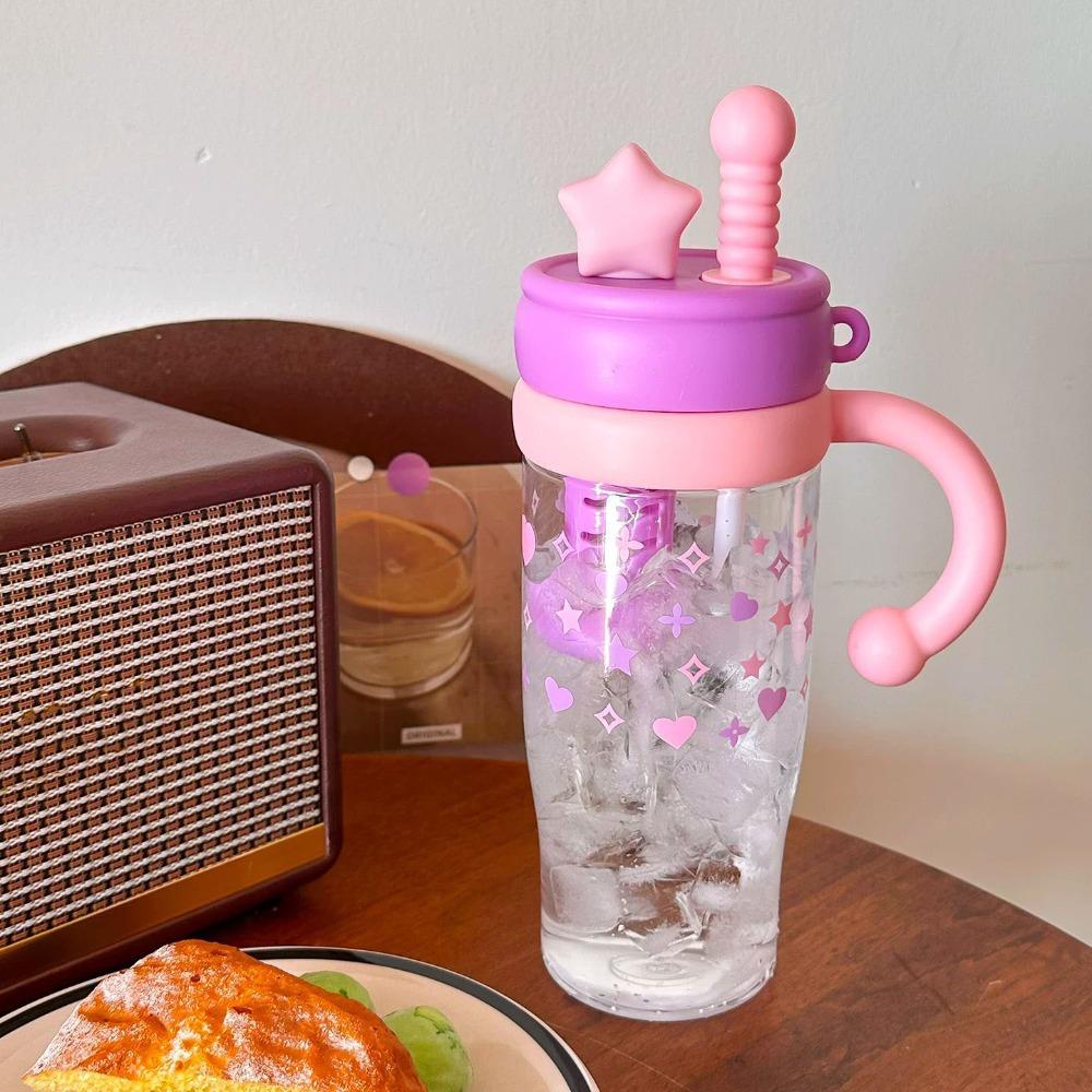 Cartoon Cute Large-Capacity Straw Cup Clear with Handle Water Cup Water Bottle Gifts