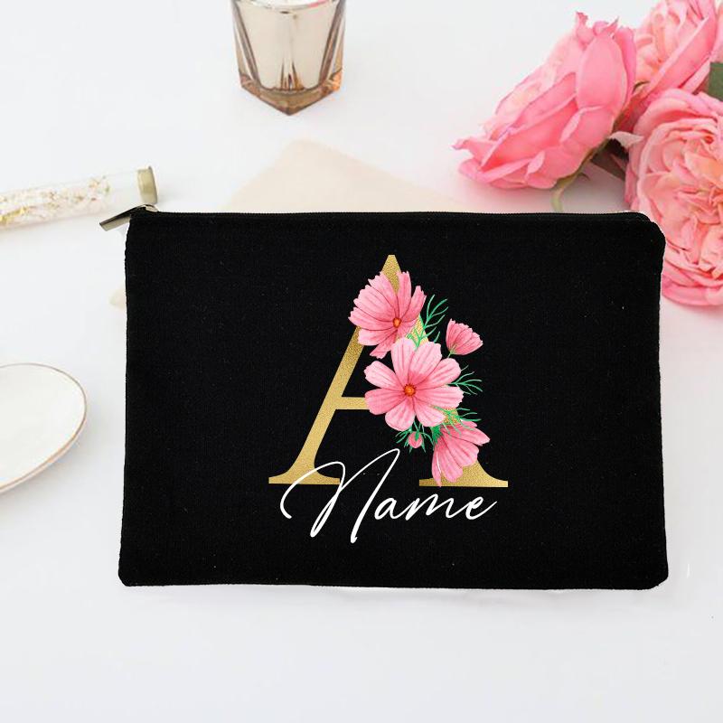 Personalized Makeup Bag Custom Initial with Name Bridal Cosmetic Case Monogram Toiletries Pouch Wendding Gifts for Bridesmaid