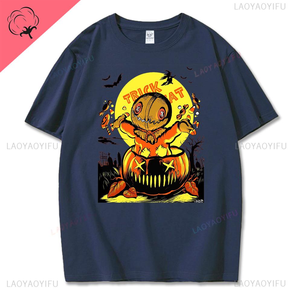 Retro Halloween Pumpkin Cotton T-shirt Men Women Autumn Spooky Season Holiday Top Tee Shirt Funny Halloween Party Tshirt