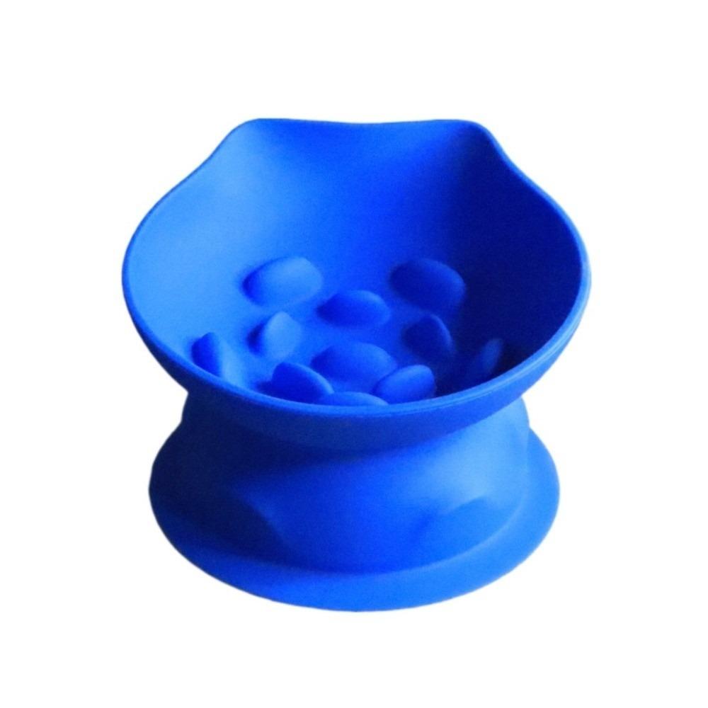 

Creative Silicone Slow Food Bowl Slanted Mouth Neck Protection Pet High Foot Bowl Easy Clean Anti Tipping Feeding Basin Cat Dog 150ml синій