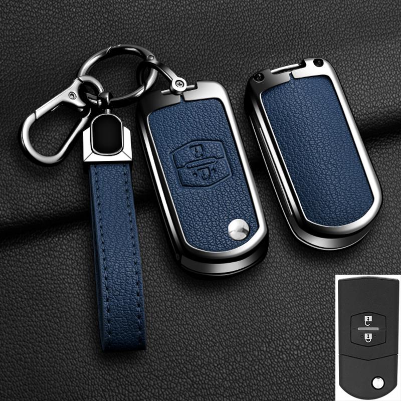 New Zinc Alloy Leather Car Flip Key Case Cover for 2 3 5 6 CX7 CX9 RX8 MX5 MPV Demio Holder Protector Keychain Accessories