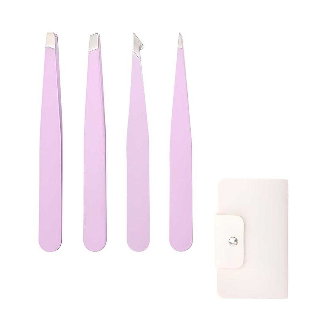 Pokmil Precision Tweezers for Deep Blackhead Ear Nose and Facial Stainless Easy to with Leather Storage Tweezers, 4-Piece Set, Removal, Eyebrow, Face,