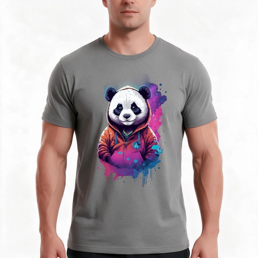 Panda In A Hoodie Nebula TShirt Summer Casual Cotton Tee Oversized Streetwear Tops Vintage Graphic Print Unisex Unisex Unisex