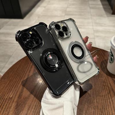 Suitable for IPhone15PRO, Four-corner Electroplated 360-degree Rotating Decompression Magnetic Stand, Phone Case 11, Apple XR Hard 14