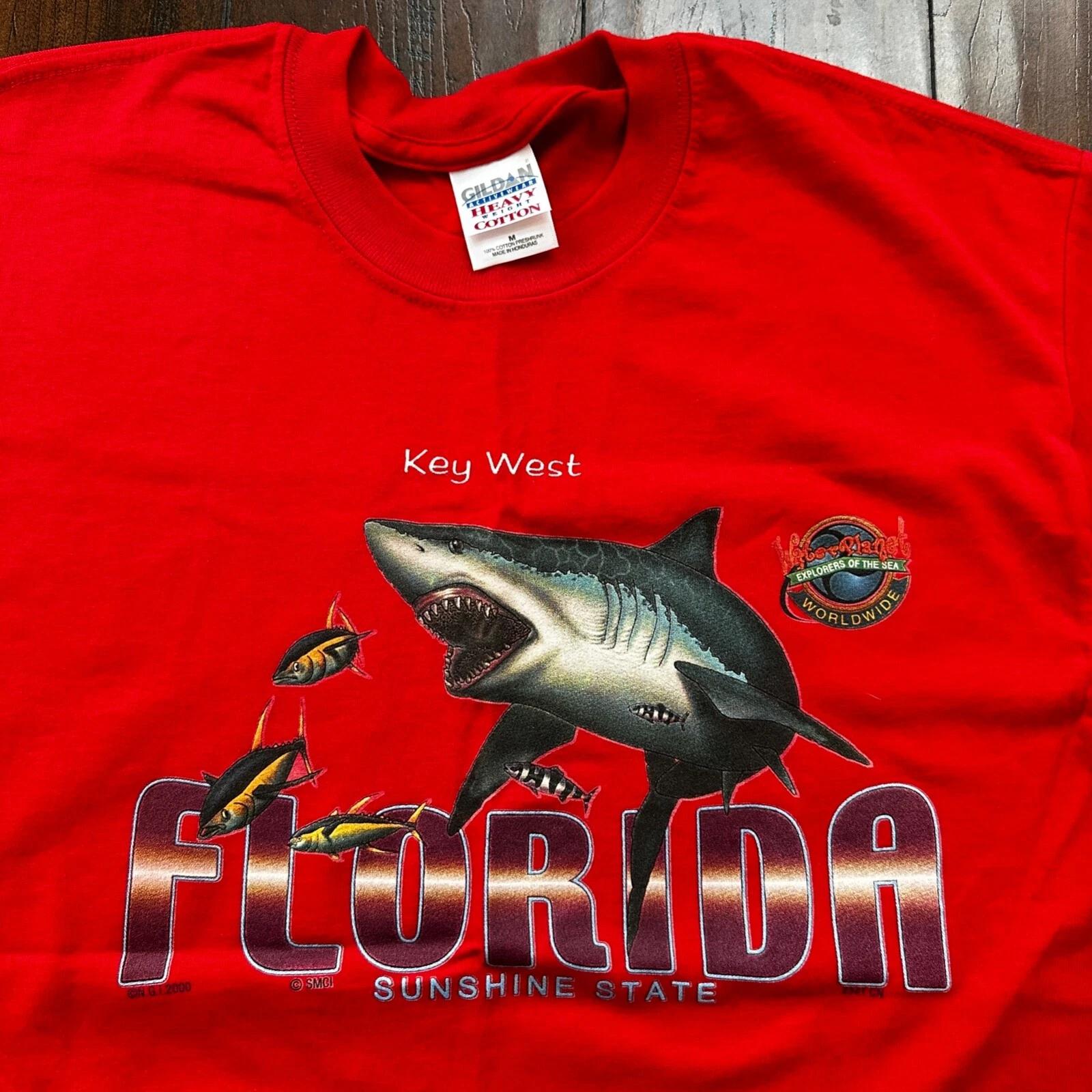 Florida Key West Sharks Vintage T Shirt Funny Travel USA America Tourist Tee 4XL