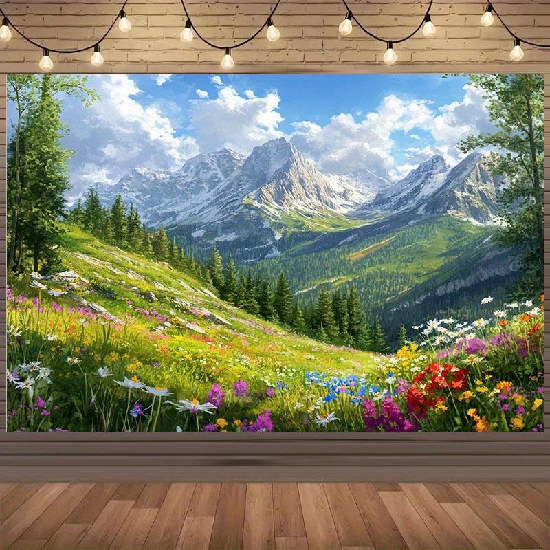 1 2D Alpine Mountain Scenery Photography Background Cloth | Durable Polyester Fabric, Suitable for Festivals and Events
