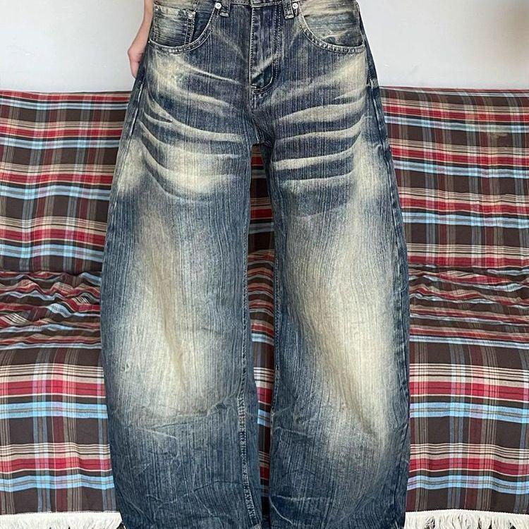 Women s Plus Size Retro Distressed High-Waisted Loose Jeans Large