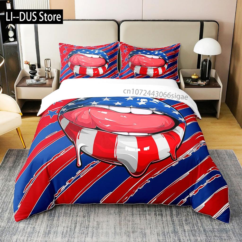 Girls Kiss Duvet Cover Red Lips Bedding Set For Kids Women Home Decor Comforter Cover Twin Full Queen King Size With Pillowcase