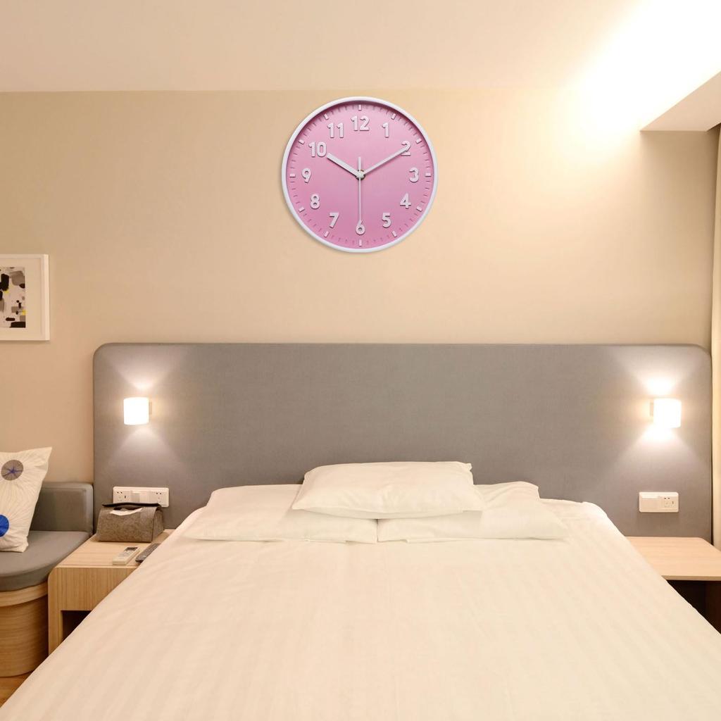 PATIKIL 20cm Wall Clock, 3D Numbers, Quartz Movement, Silent, No Tick-Clack, Round Wall Clock, for Office and Bedroom Decoration, Pink