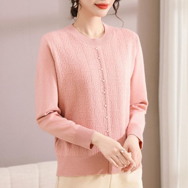 Autumn Round Neck Beaded Sweater Women's Bottoming Shirt New Fashion Age-reducing Mother Knitted Sweater Women's Top