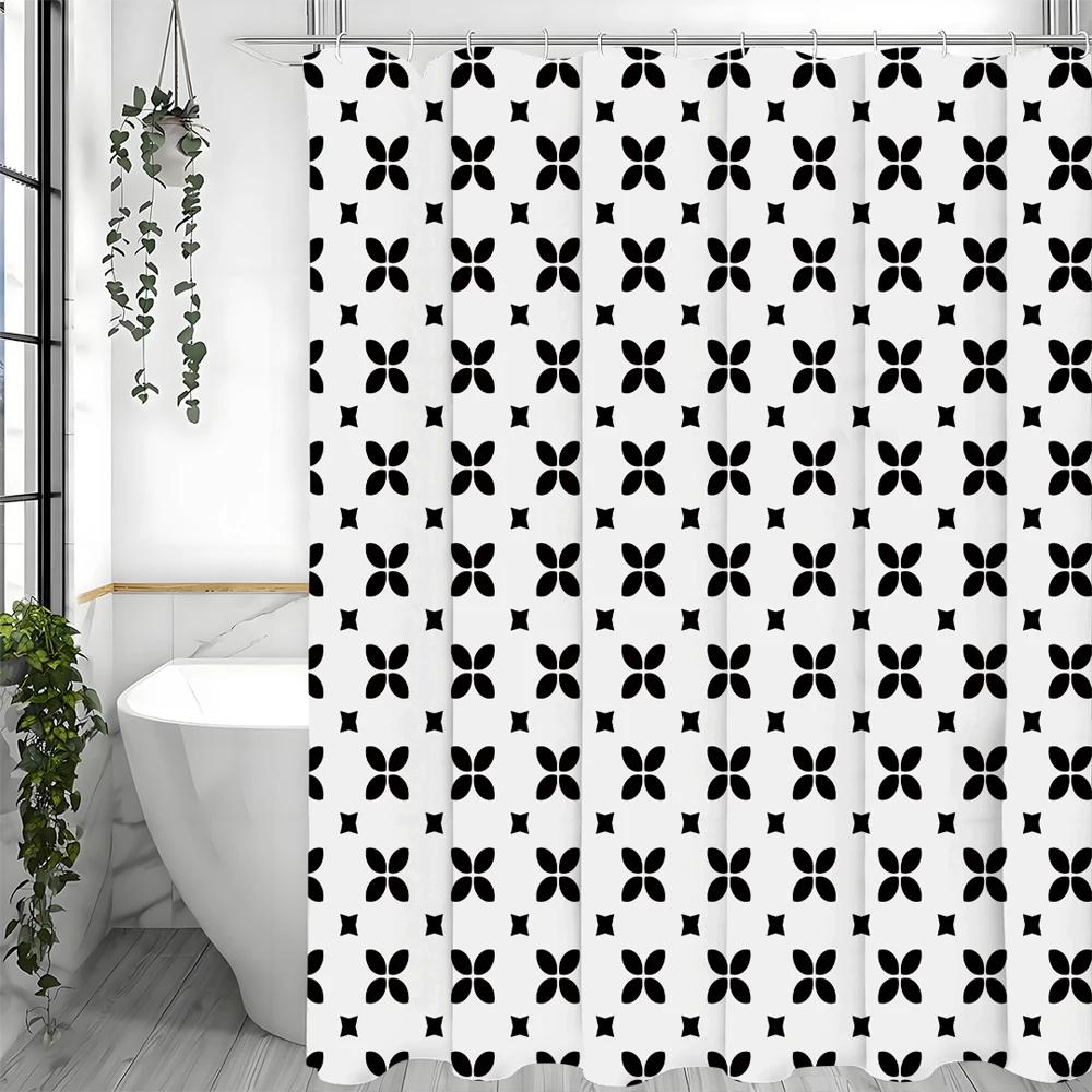 Clover Continuous Decorative Pattern Shower Curtain, Bathroom Decorative Shower Curtain, Waterproof Shower Curtain with Hooks