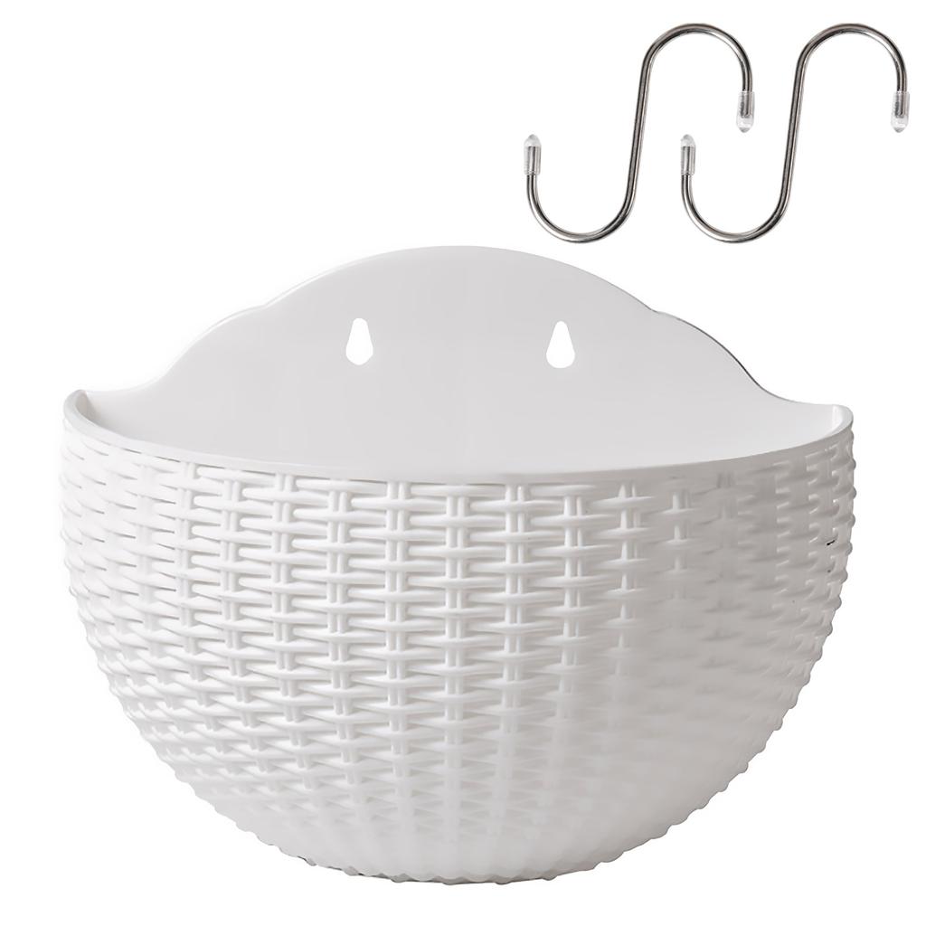 Imitation Rattan Wall Hanging Plant Pot Half Round Wall Mounted Semicircular Flower Pot for Indoor Outdoor Balcony