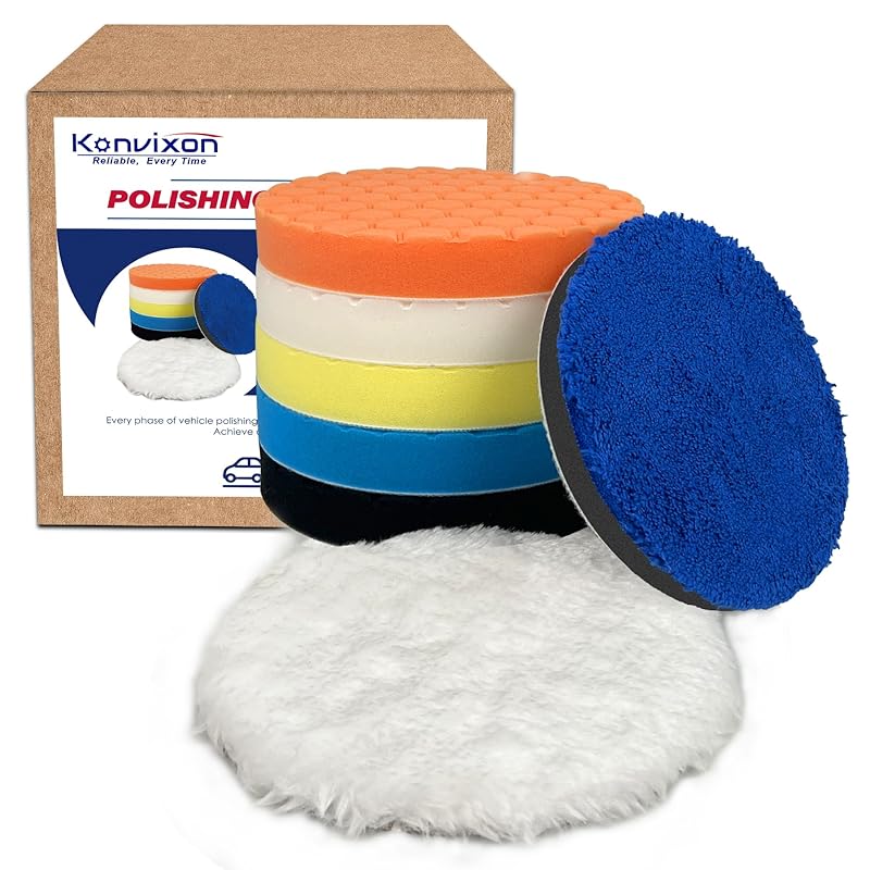 Buffing Polishing Pads 5 Inch - 7Pcs 125Mm Face For 5 Inch 125Mm Backing Plate, Car Compound Buffing Sponge Pads And Woolen Cutting Polishing Pad Kit