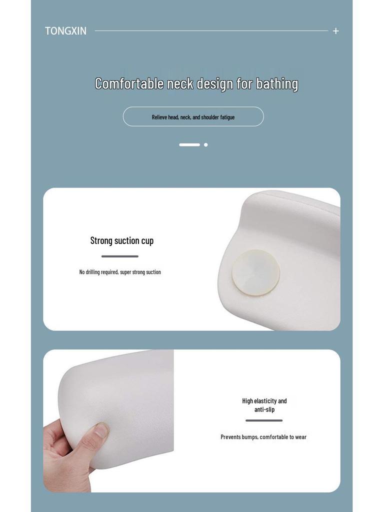 Waterproof Suction Cup Bath Pillow Headrest for Bathtub & Shower