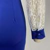 Plus Size Women's Lace Long Sleeve Bodycon Dress Elegant High Waist Patchwork Midi Office Dress