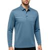 Men's Casual Loose Fit Long Sleeve Polo Shirt Button Down Collar Pocket Design Textured Upper Front Panel Comfortable Fabric