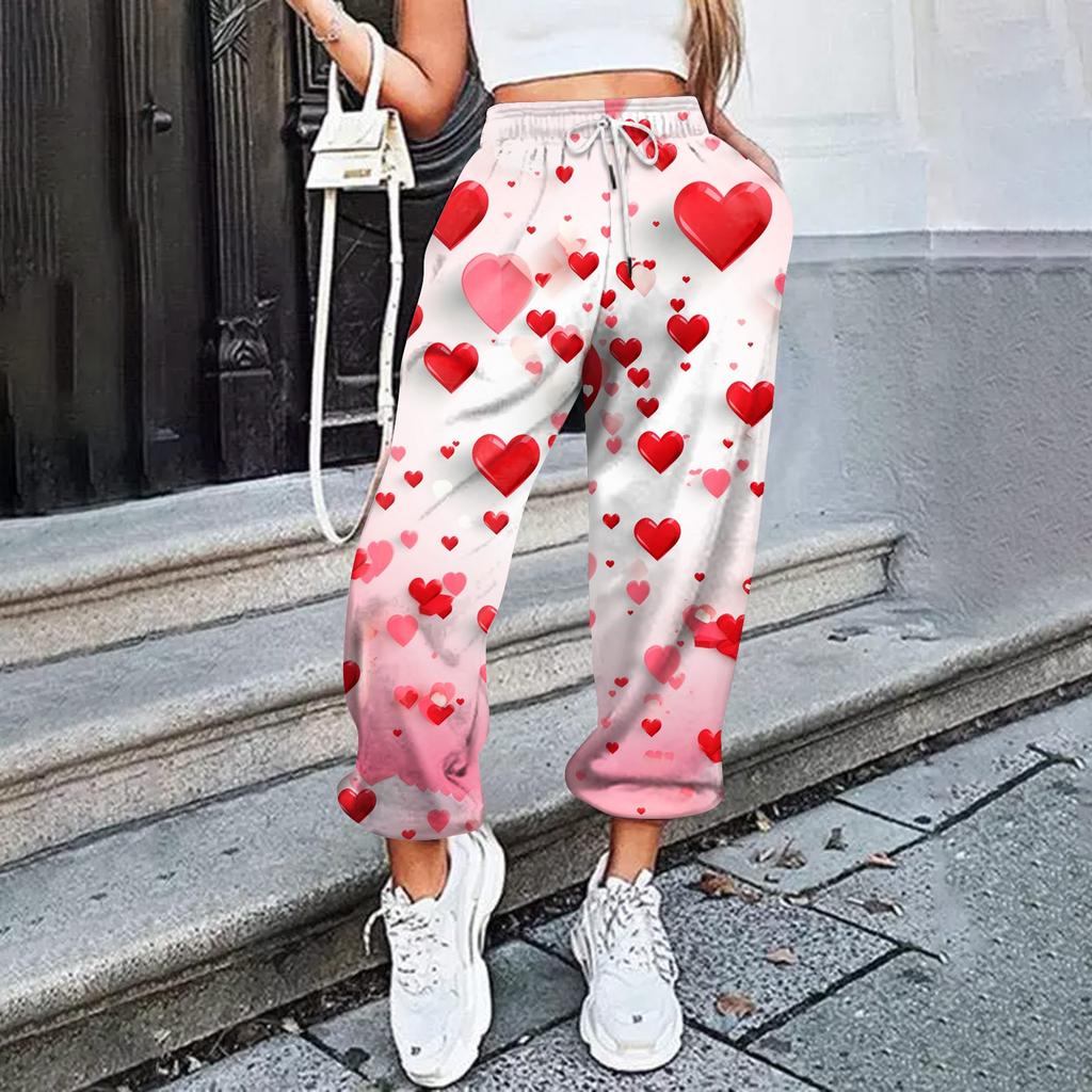Women's Casual Valentine's Day Print Casual Drawstring Elasticated Waist Drawstring Pants