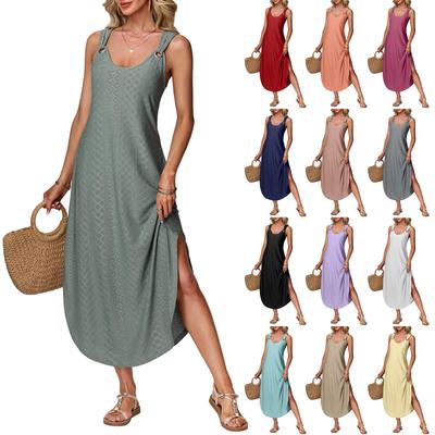 Women's Summer Long Dress, Sleeveless, Side Slit Long Vest Dress