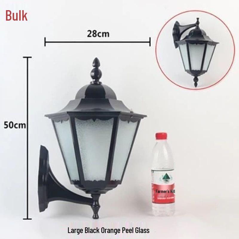 European Retro Hexagonal Outdoor LED Wall Lamp, Waterproof, Antique Bronze/Black Finish for Balcony Decoration.