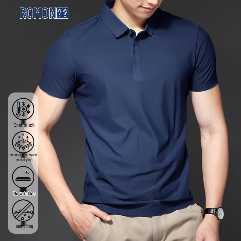 

ROMON Men s Ice Silk Short Sleeve Polo Shirt 4XL