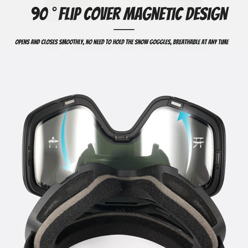 New Flip-Cover Ski Goggles with Cylindrical Magnetic Double-Layer Anti-Fog Windproof Sports Eye Protection Snowy Skiing Glasses