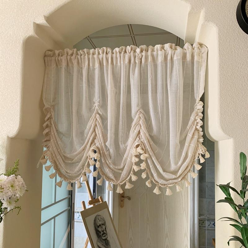 2026 Curtain Pulling Curtain Roman Curtains Cream Wind Half Curtain Short Curtain Non Perforated Partition Curved Curtain