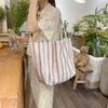 Fashionable Korean Large Capacity Striped Canvas Tote Bag For Spring Summer