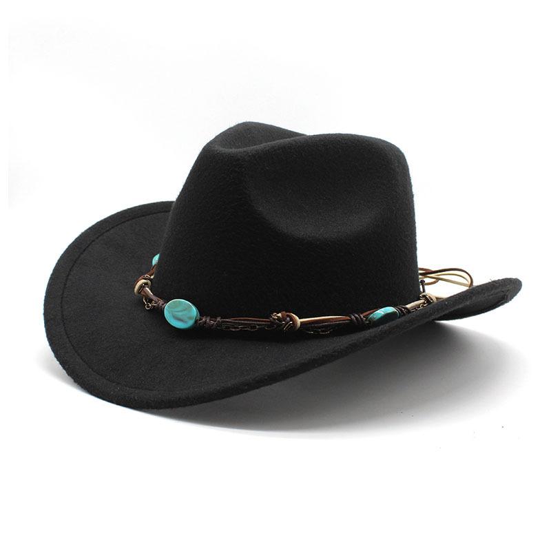 Jewel Cowboy Hat Woolen Curl Top Hat Ethnic Style Curved Brim Top Hat Tibetan Travel Hat Western Cowboy Hat