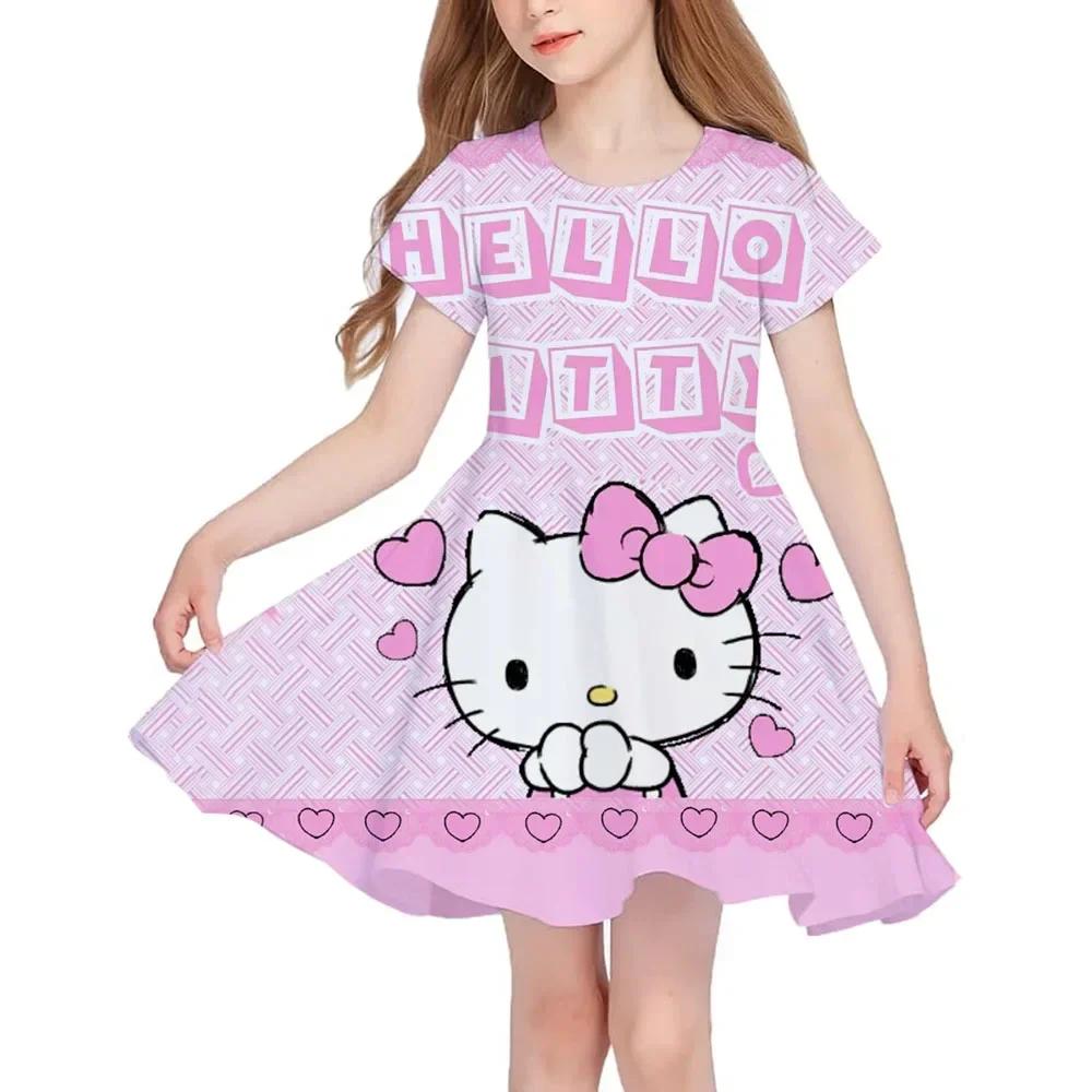 

Summer New Children s Clothing Hello Kitty Printed Sleeveless Dress For 3-14 Year Old Girls Casual Breathable Princess Dress2025 100CM