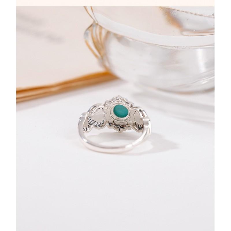 Adjustable Vintage Turquoise Enamel Floral Open Ring With Hollow Motif Bohemian Ethnic Style