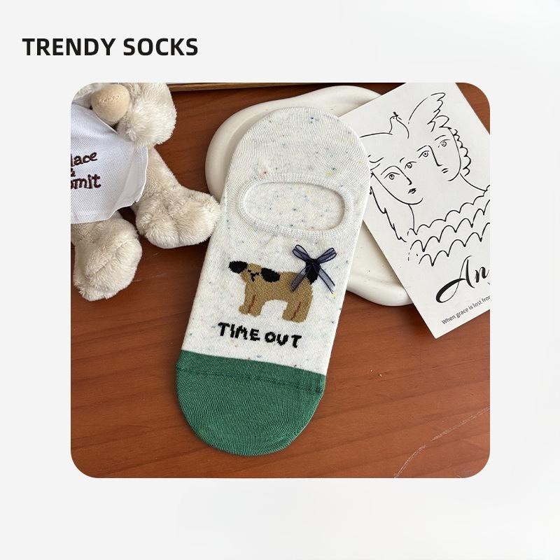 Spring and Summer Cartoon Animal Pattern Women's Boat Shoes Simple and Versatile Non-slip Invisible Socks Thin Cotton Breathable Short Socks