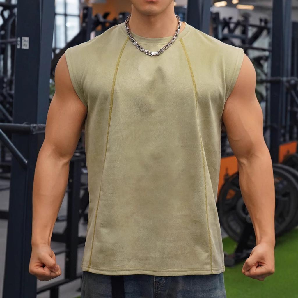 Summer Knitted Vertical Bar Fitness Sports Leisure Slim Fit Tank Top For Men Sleeveless Wide Shoulder Tank Top For Men